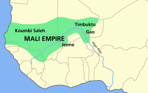 The empire of Mali, as other empires and city-states, straddled the Niger River floodplanes.  Source: Wikipedia